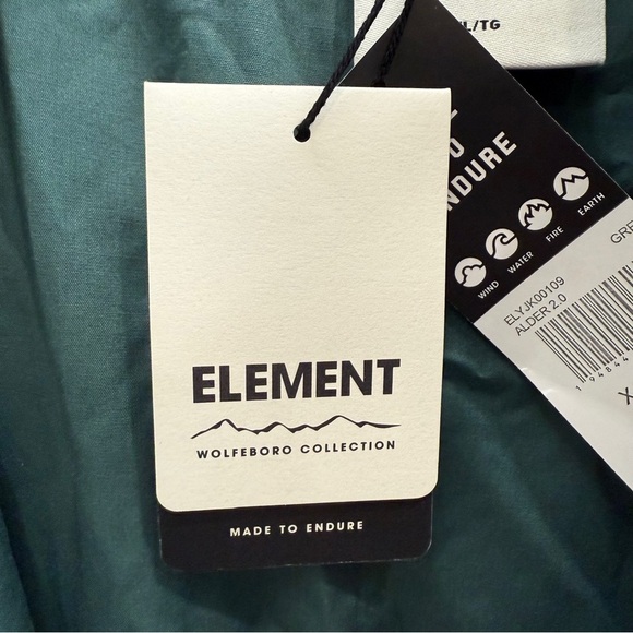 Element Jacket Size XL Green Hooded Zip Up Windbreaker Mens Fall Pockets - Picture 3 of 6